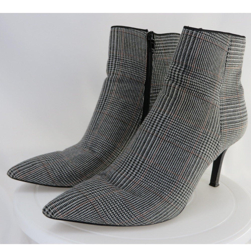 cabi Dandy 6014 Booties Womens 6 Gray Glen Plaid Pointed Toe Stiletto Heel